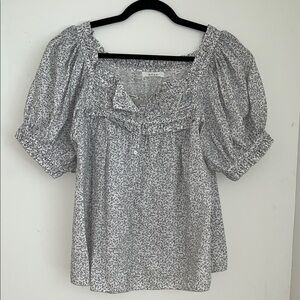 Doen Blue Floral Puff Sleeve Blouse